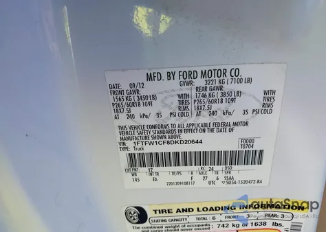 2013 Ford F-150 Lariat from USA, damaged, VIN 1FTFW1CF8DKD20644